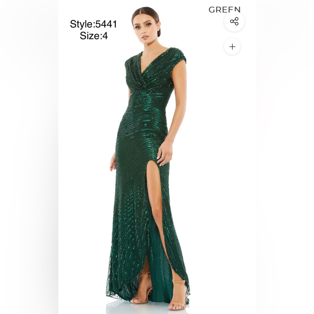 Cap sleeve sequined evening gown